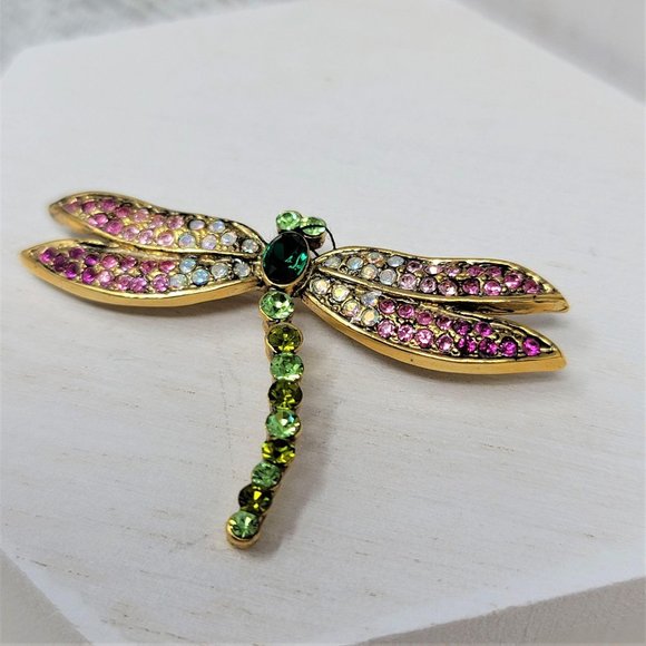 Jewelry - Dragonfly Rhinestone Pin Brooch Pink n Green
